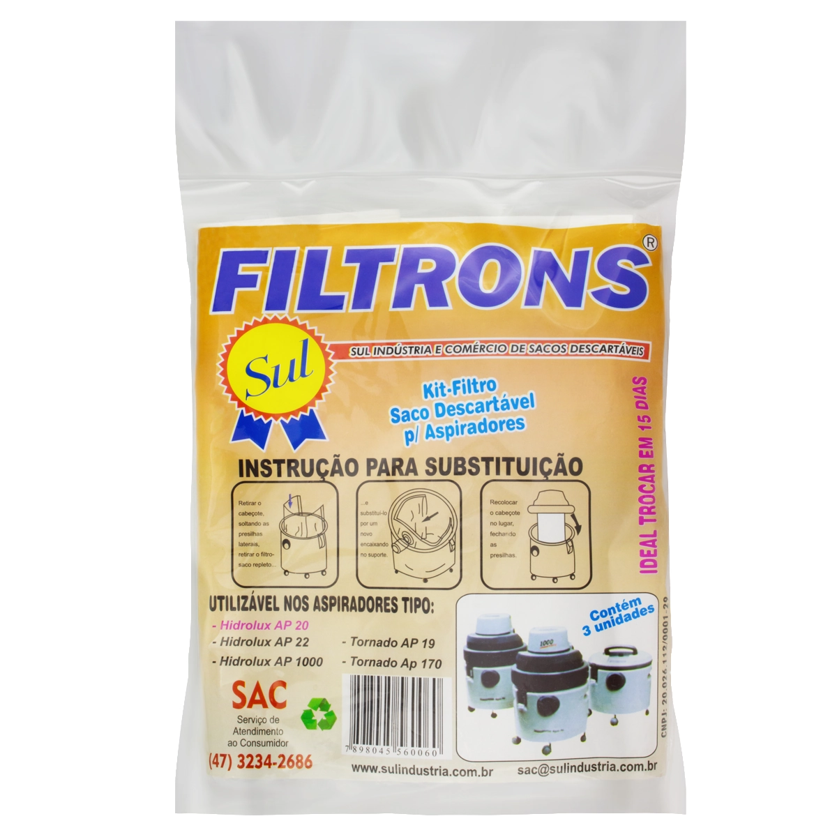 Saco Para Aspirador De Pó Descartável Hidrolux Ap 20, 22 E 1000 E Tornado Ap 19 E 170 Filtrons Pacot