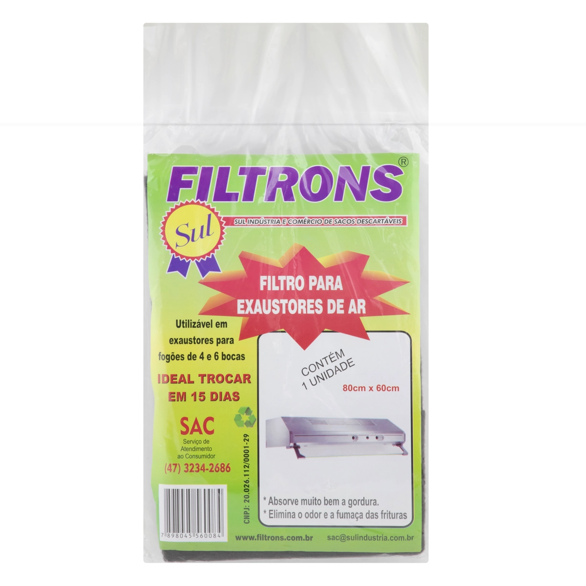Filtro Para Exaustores De Ar Filtrons 80cm X 60cm