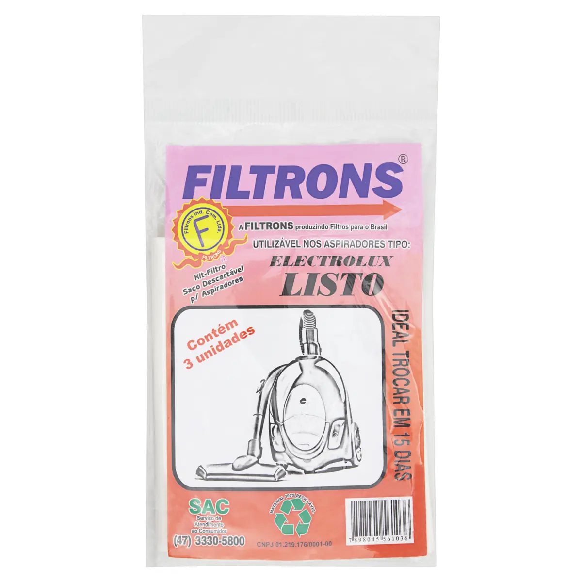Saco Para Aspirador De Pó Descartável Filtrons Pacote 3 Unidades