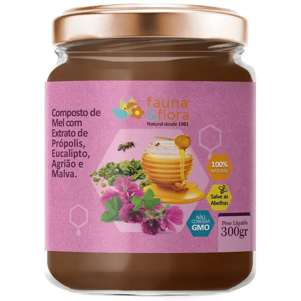 Mel Com Própolis, Eucalipto, Agrião E Malva Pote 300g Fauna