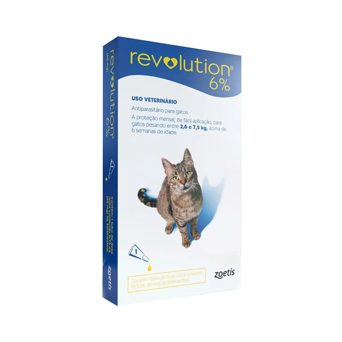 Antipulgas Revolution 6% Gatos de 2,6kg a 7,5kg Zoetis 45mg 1 Tubo