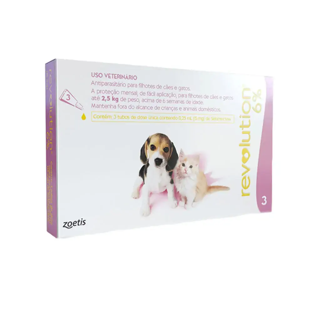 Antipulgas Revolution 6% 15mg Cães e Gatos 2,5kg 3 Tubos