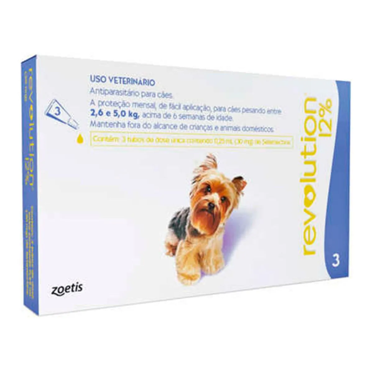 Antipulgas Revolution 12% 30mg Cães 2,6 a 5kg 3 Tubos