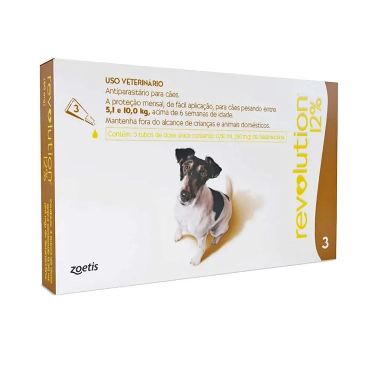 Anti Pulgas E Carrapatos Revolution 12 Para Cães De 5 A 10kg 3 Ampolas De 0.5ml Zoetis