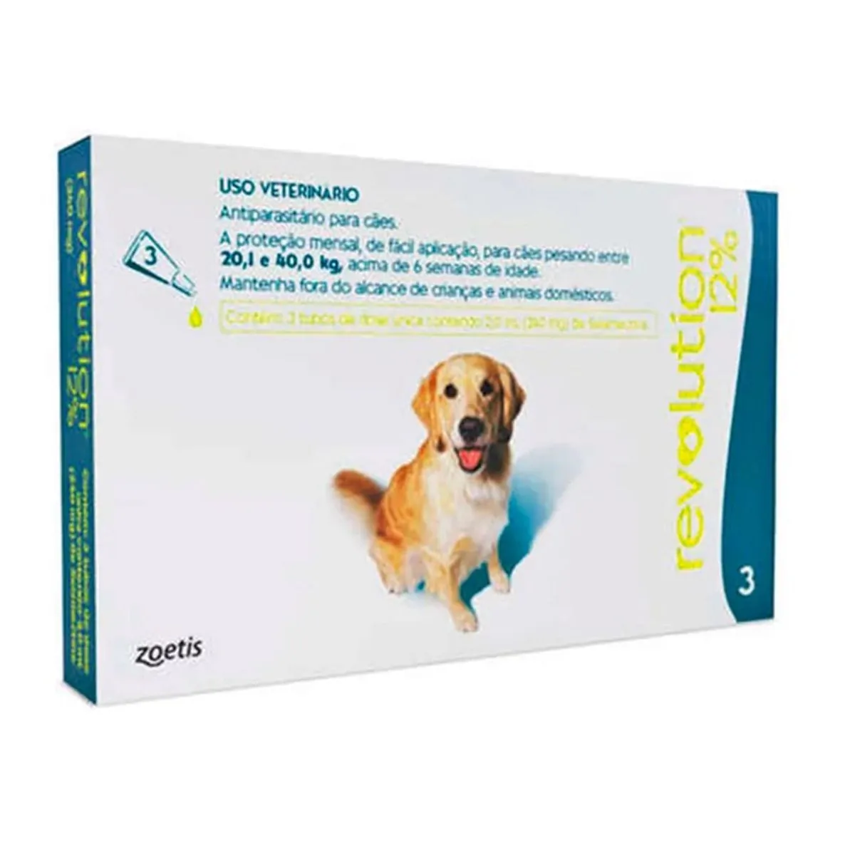Antipulgas Revolution 12% 240mg Cães 20,1 a 40kg 3 Tubos
