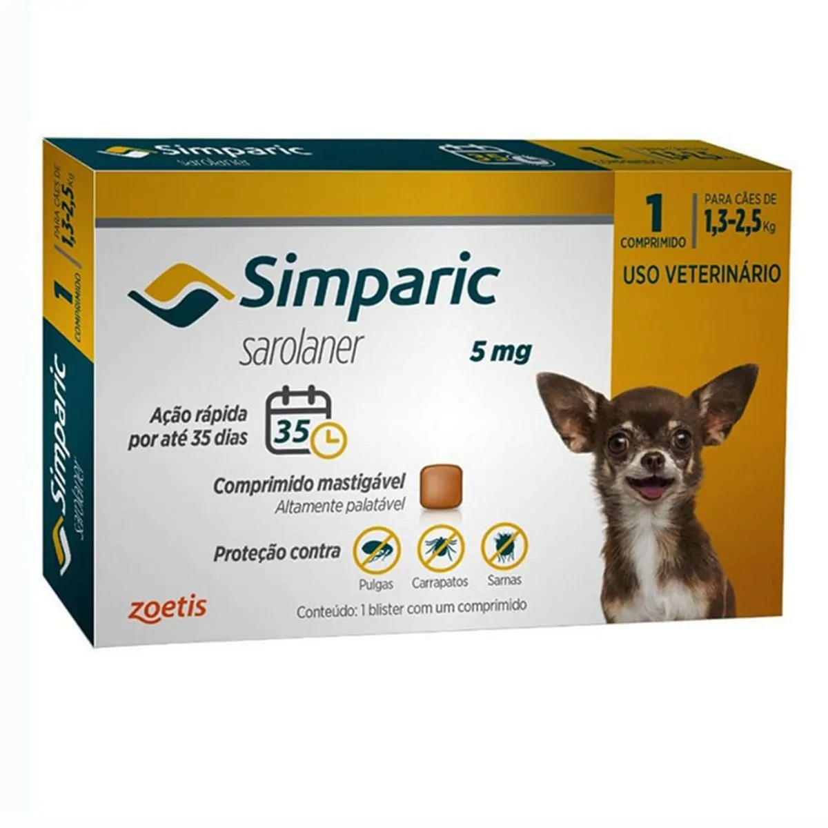 Antipulgas Cães Simparic 5mg 1,3 à 2,5kg Zoetis 1 Comprimido