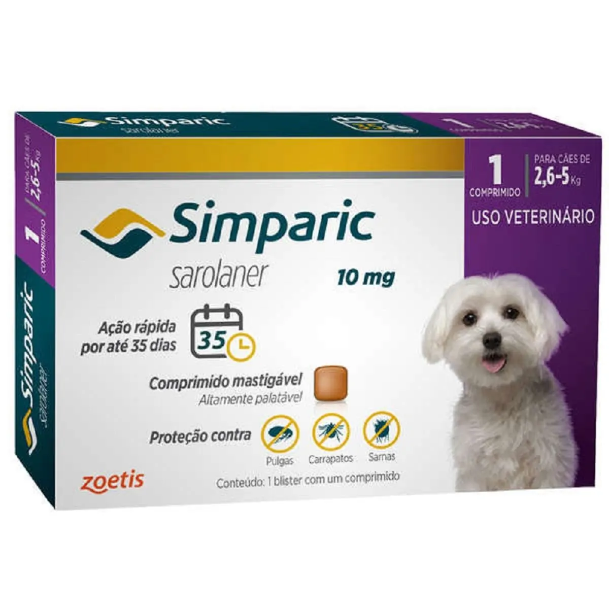 Antipulgas Cães Simparic 10mg 2,6 à 5kg Zoetis 1 Comprimido