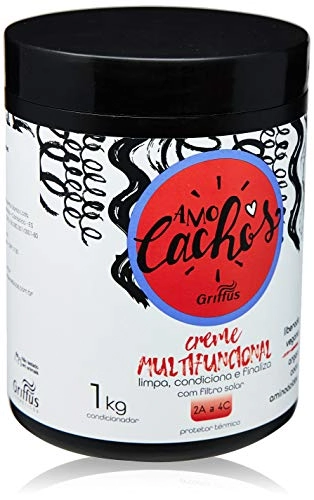 Creme Multifuncional Limpa, Condiciona e Finaliza 2A a 4C Vegano Amo Cachos Griffus 1kg