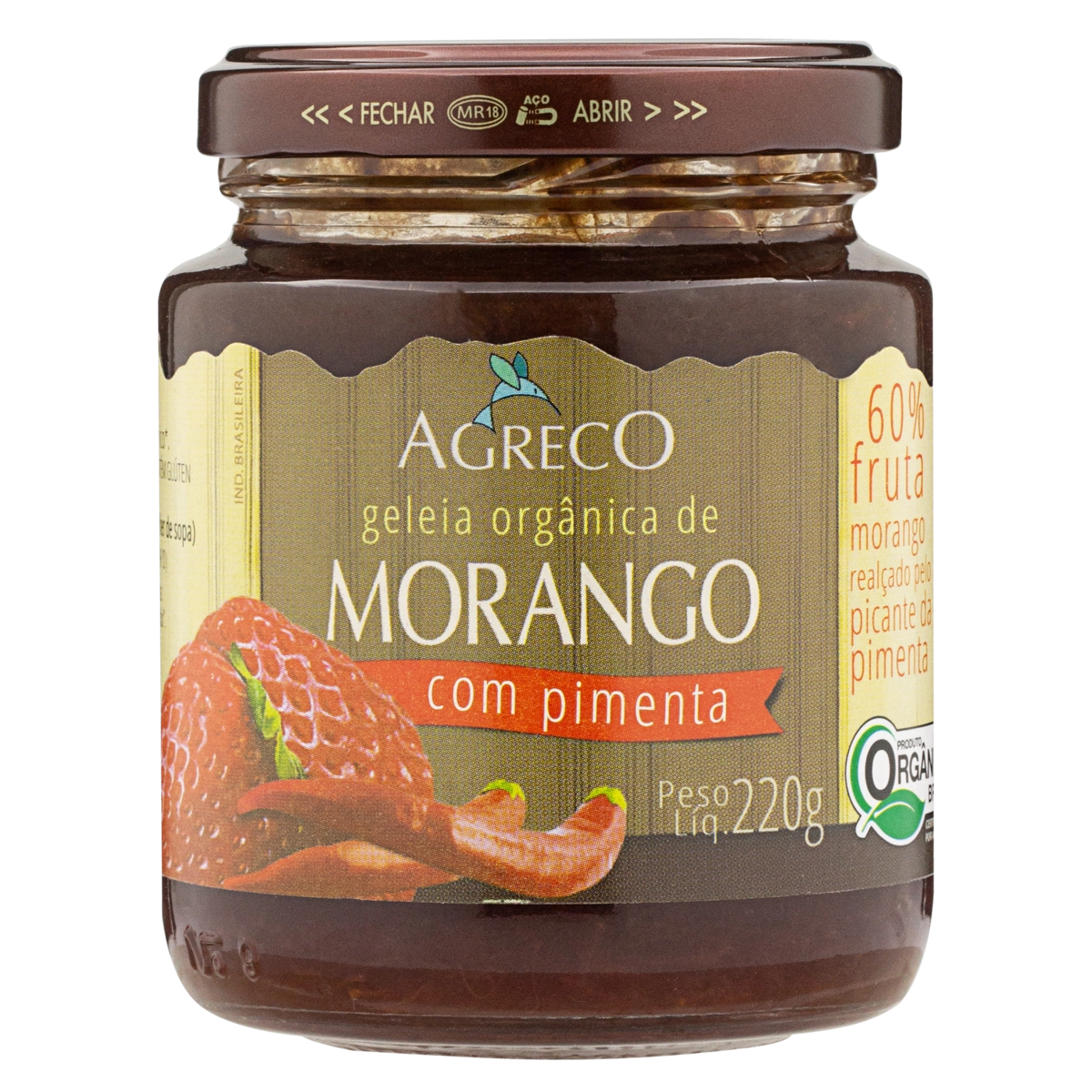 Geleia Orgânica Morango Com Pimenta Agreco Vidro 220g