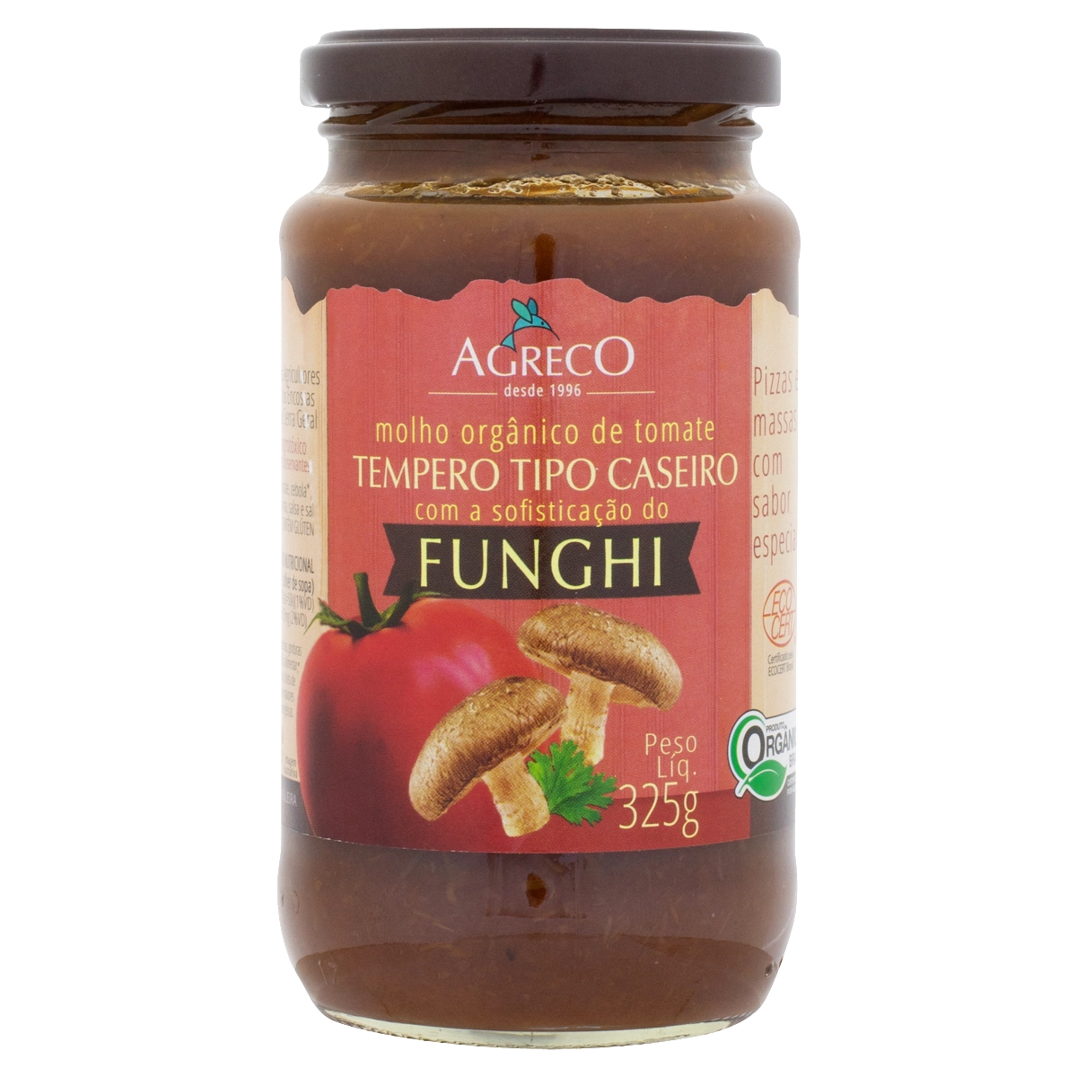 Molho De Tomate Com Funghi Orgânico Agreco Vidro 325g