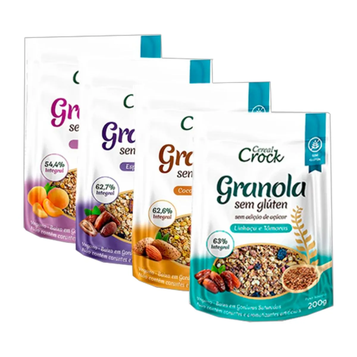 Kit 4 Granolas de Aveia Sem Glúten Leve Croc: Tradicional, Light, Coco e Amêndoas, Zero Açúcar