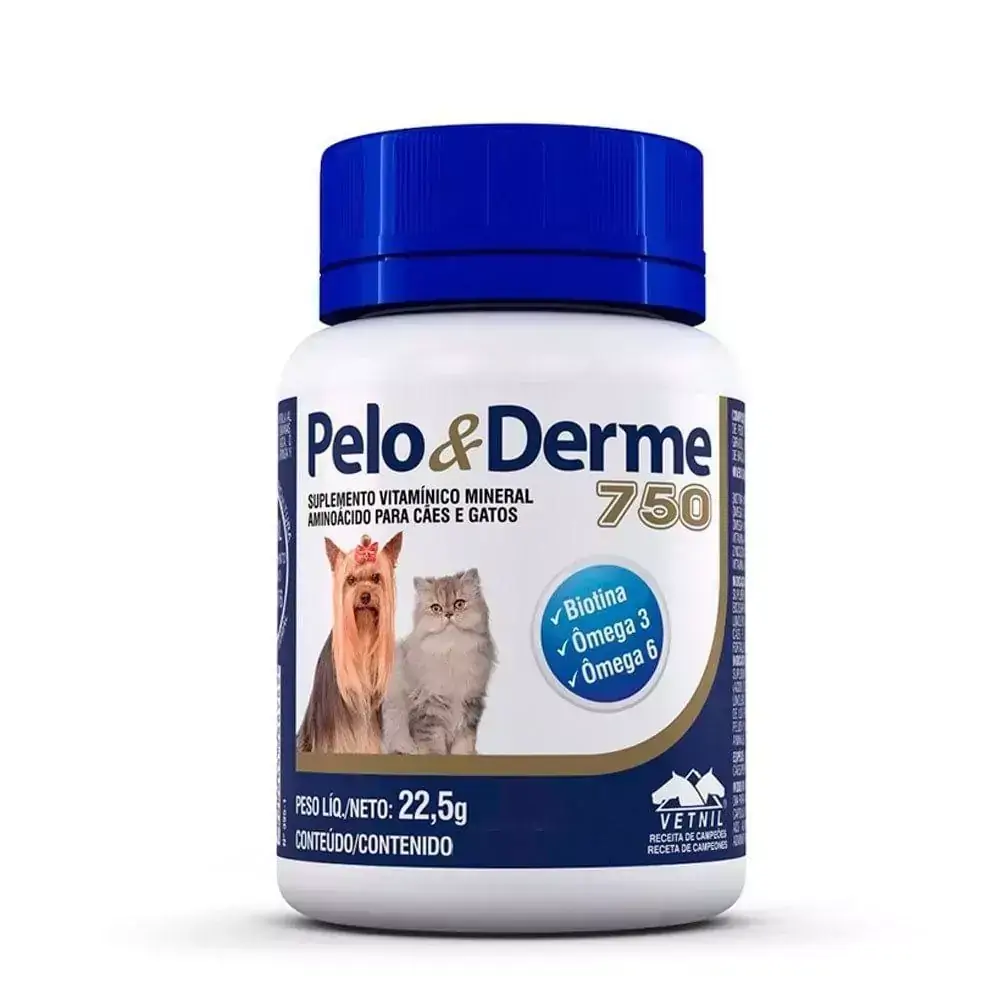 Suplemento - Pelo &amp; Derme 750 Para Cães Vetnil - 60 Cápsulas