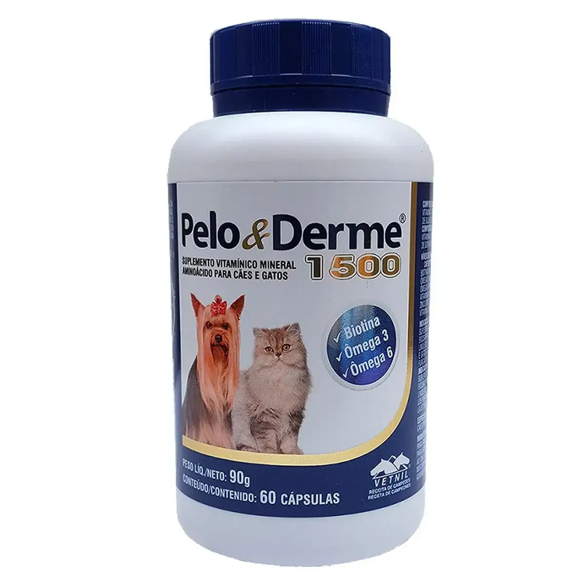 Pelo E Derme 1500mg 60 Cápsulas Vetnil Cães E Gatos