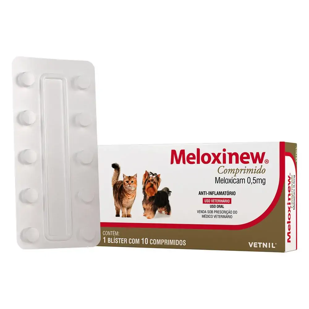 Anti-inflamatório para Cães e Gatos Meloxinew Vetnil 0,5mg 10 comprimidos