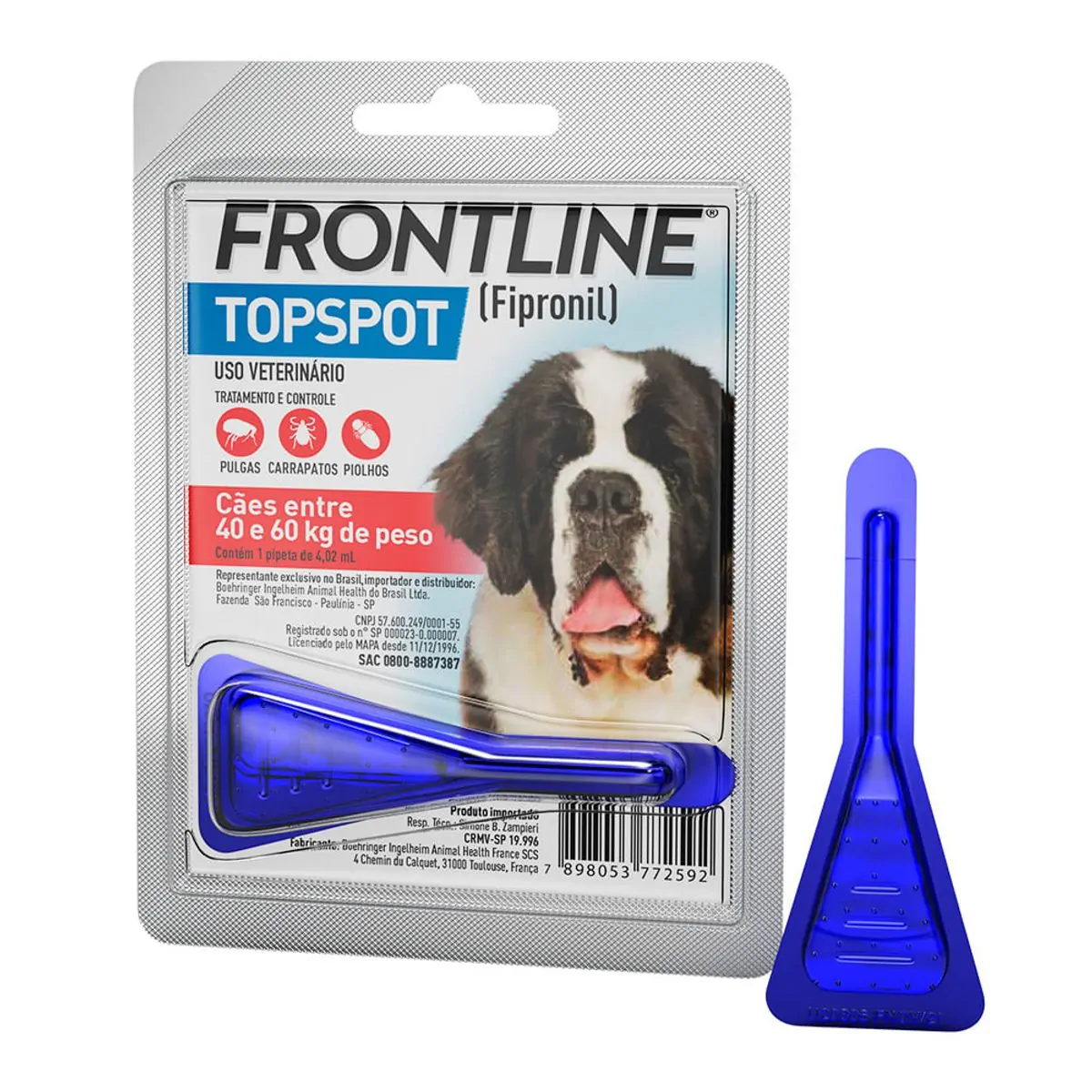 Medicamento Antipulgas E Carrapatos P/ Cães A 60kg Frontline Top
