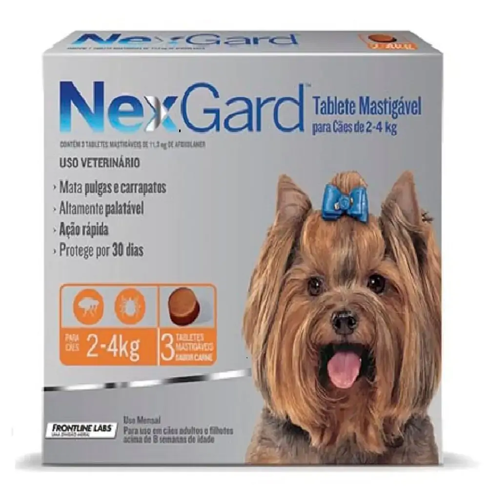 Antipulgas e Carrapatos NexGard para Cães de 2 a 4kg 3 tabletes
