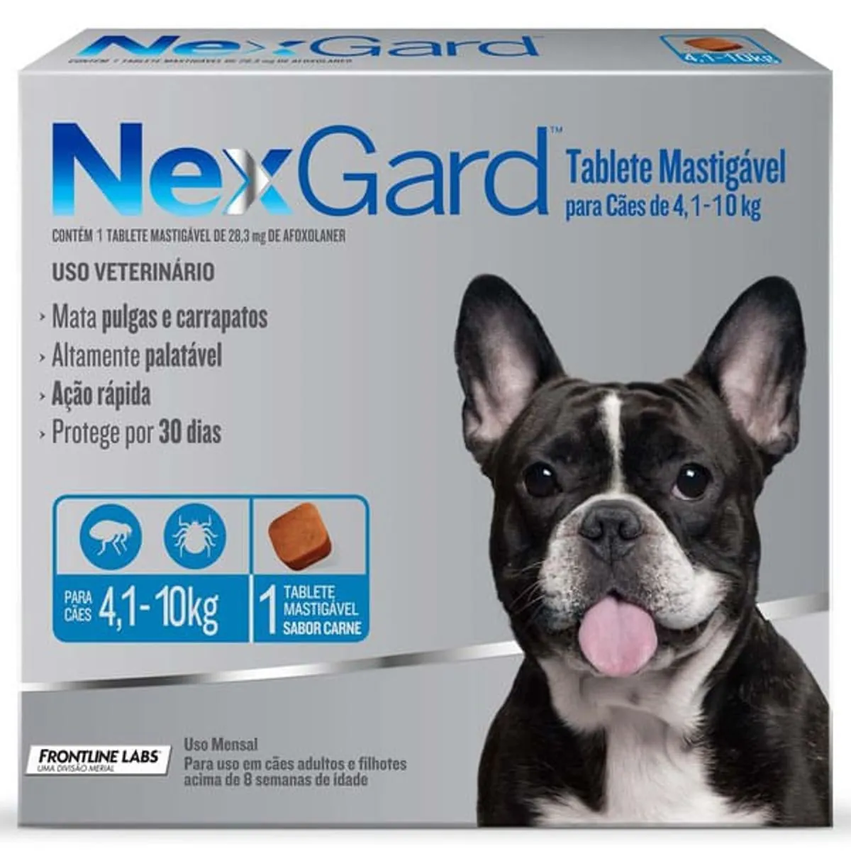 Antipulgas e Carrapatos NexGard para Cães de 4,1 a 10kg 28,3mg 1 tablete
