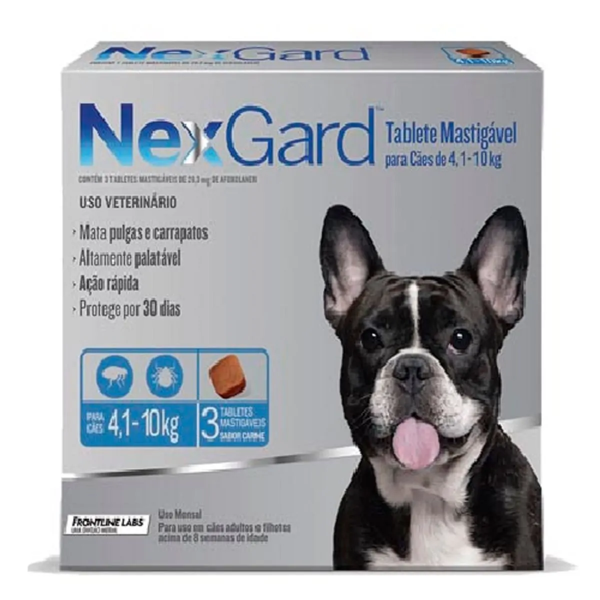 Antipulgas e Carrapatos NexGard para Cães de 4,1 a 10kg 28,3mg 3 tabletes