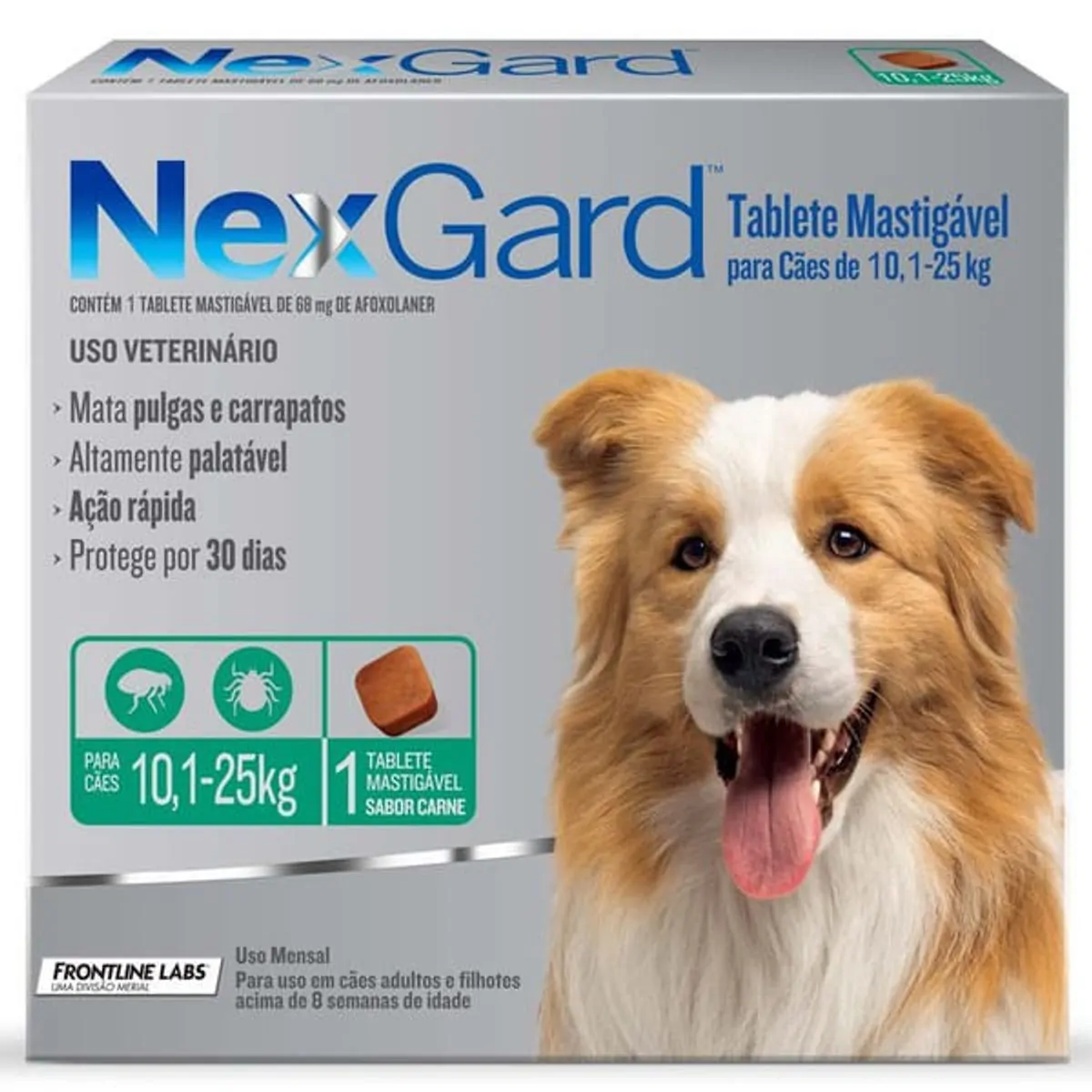 Antipulgas e Carrapatos NexGard para Cães de 10,1 a 25kg 68mg 1 tablete