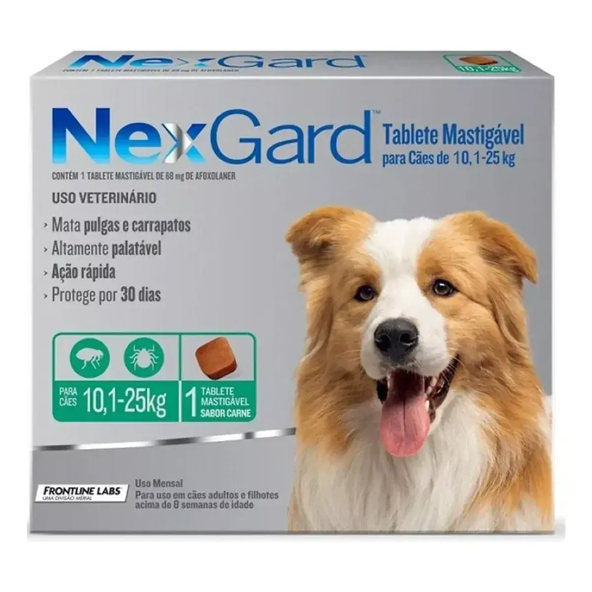 Antipulgas e Carrapatos NexGard para Cães de 10,1 a 25kg 68mg 3 tabletes