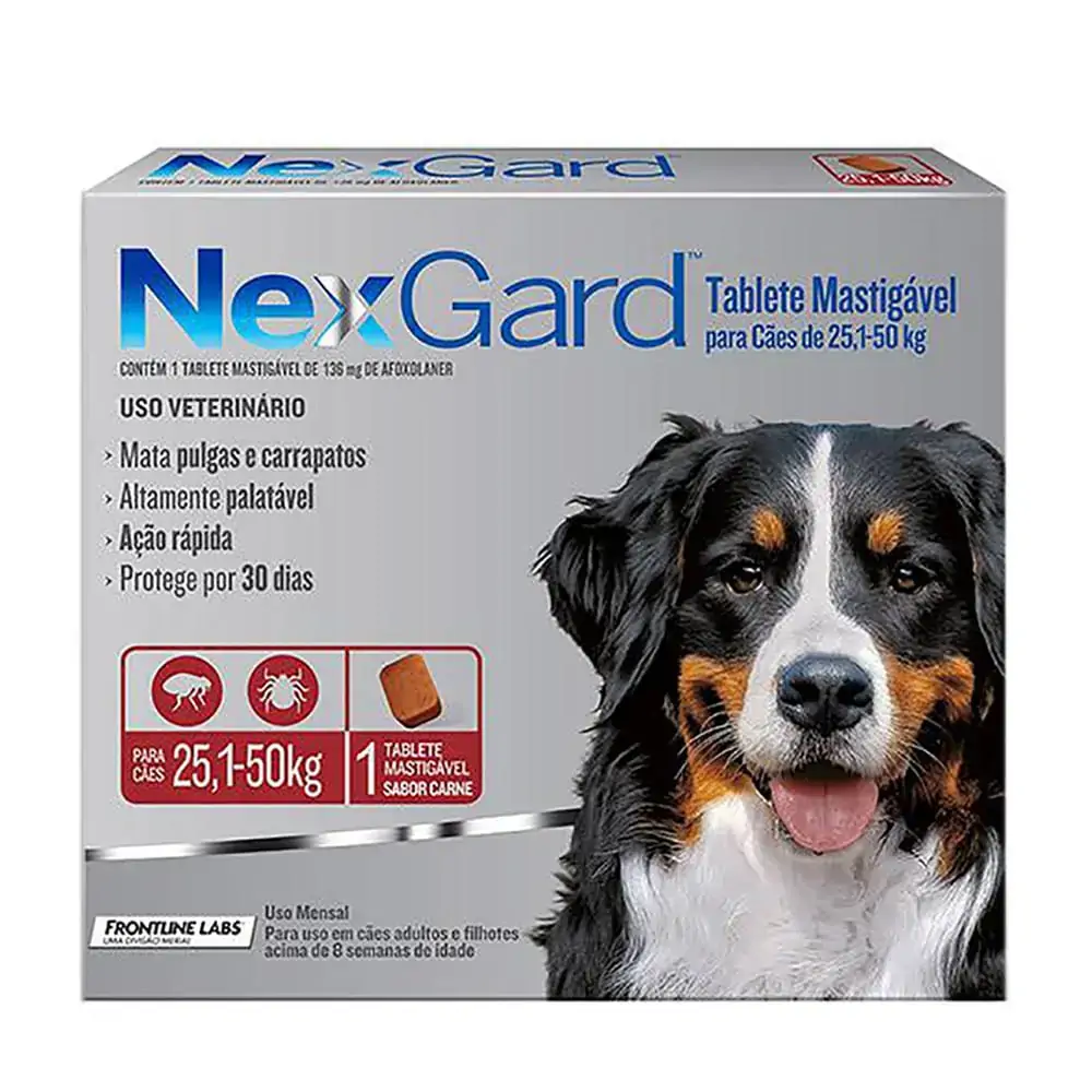 Antipulgas e Carrapatos NexGard para Cães de 25,1 a 50kg 1 tablete