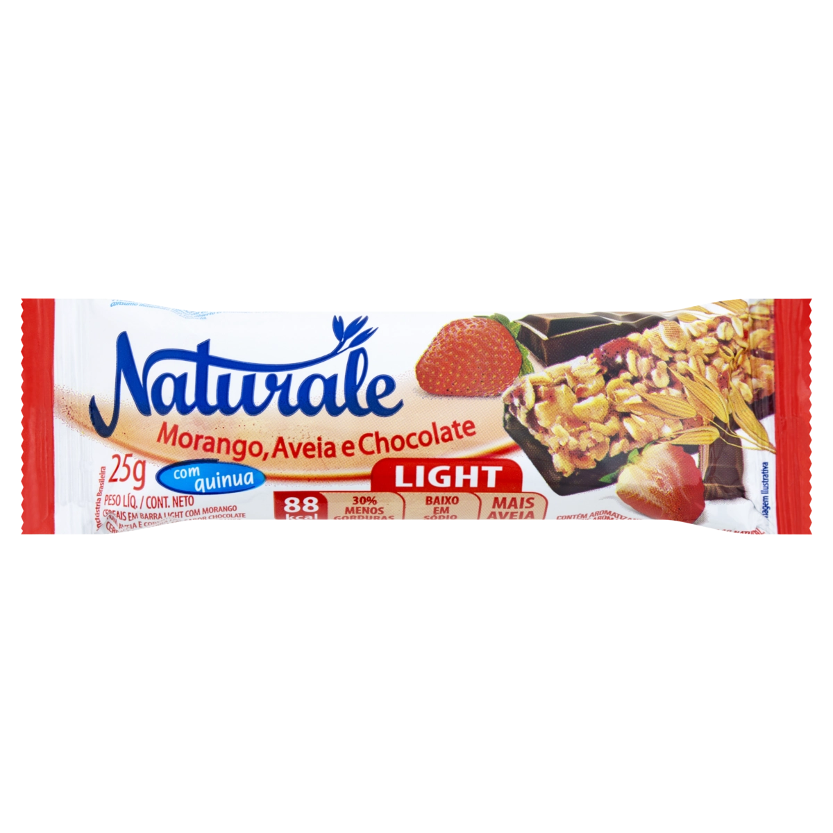 Cereais Em Barra Light Com Morango, Aveia E Cobertura Sabor Chocolate Naturale Pacote 25g