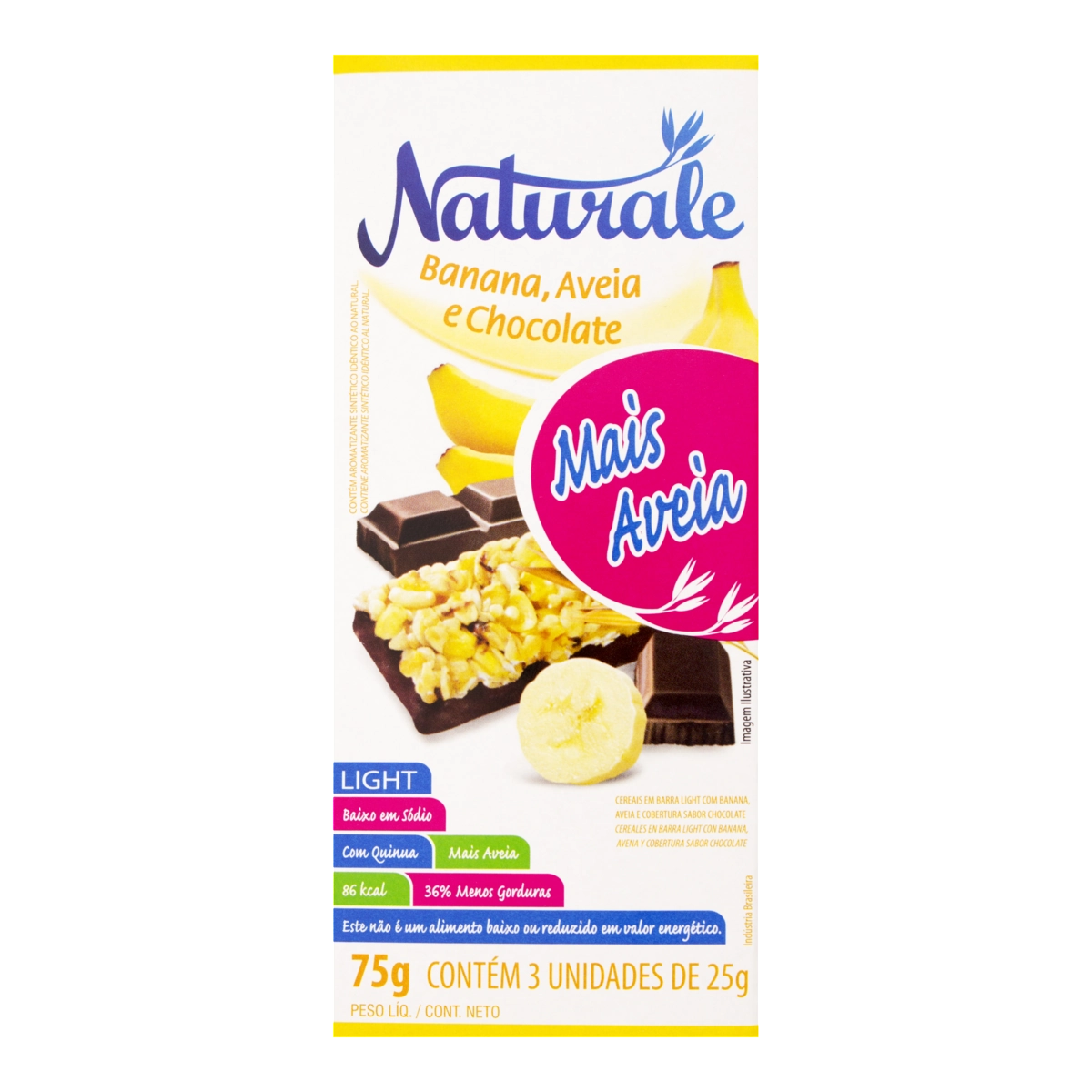 Cereal em Barra Banana, Aveia e Chocolate Light NATURALE Pacote 75g 3 Unidades