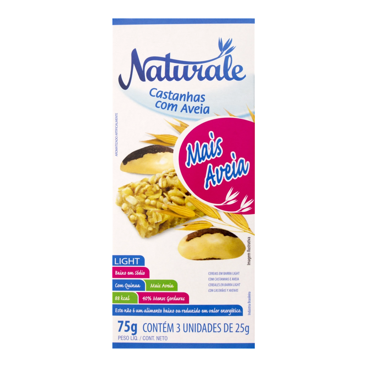 Cereal em Barra Castanhas e Aveia Light NATURALE Pacote 75g 3 Unidades