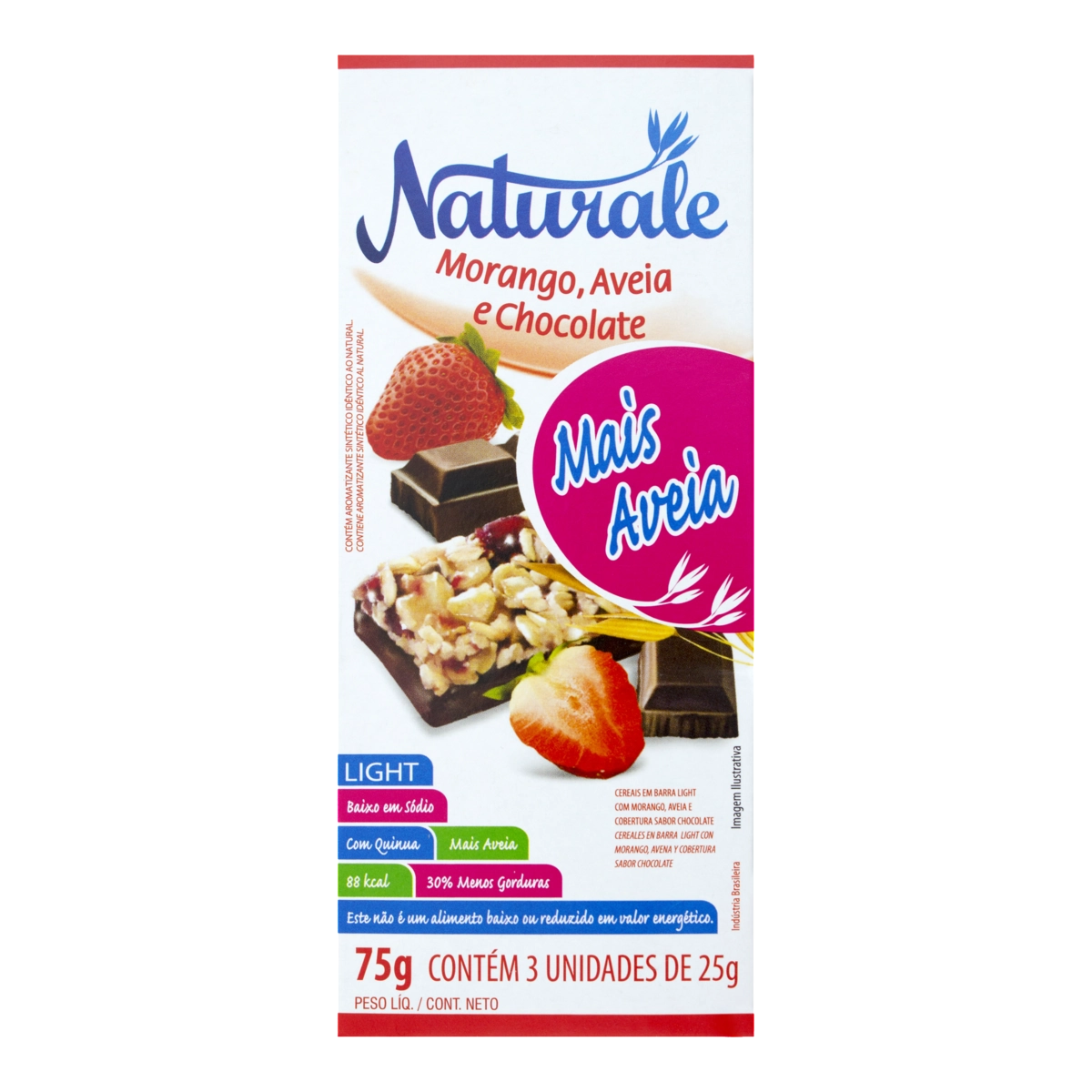 Cereal em Barra Morango, Aveia e Chocolate Light NATURALE Pacote 75g 3 Unidades