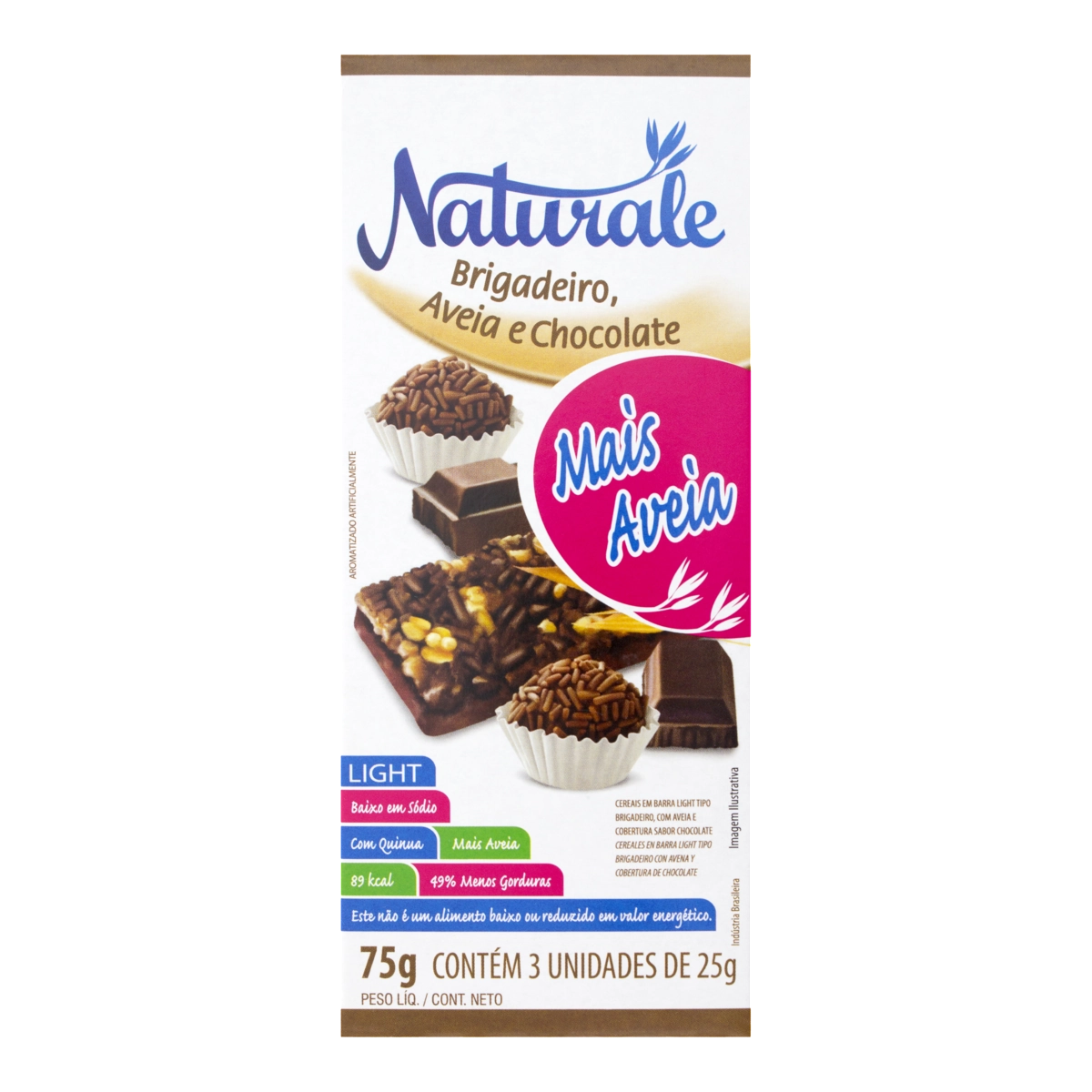 Cereal em Barra Brigadeiro com Aveia e Chocolate Light NATURALE Pacote 75g 3 Unidades