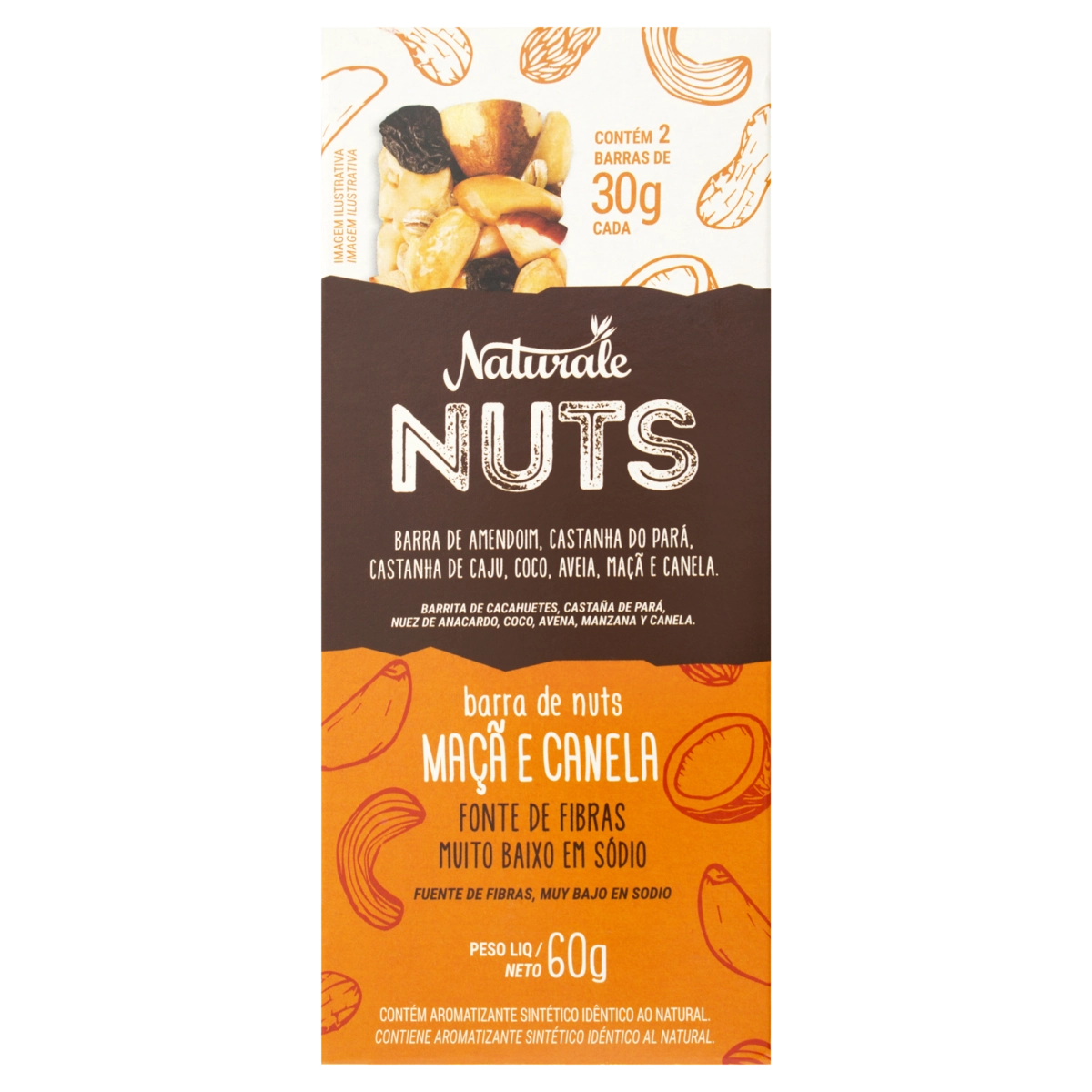 Pack Barra De Nuts Maçã E Canela Naturale Caixa 60g 2 Unidades