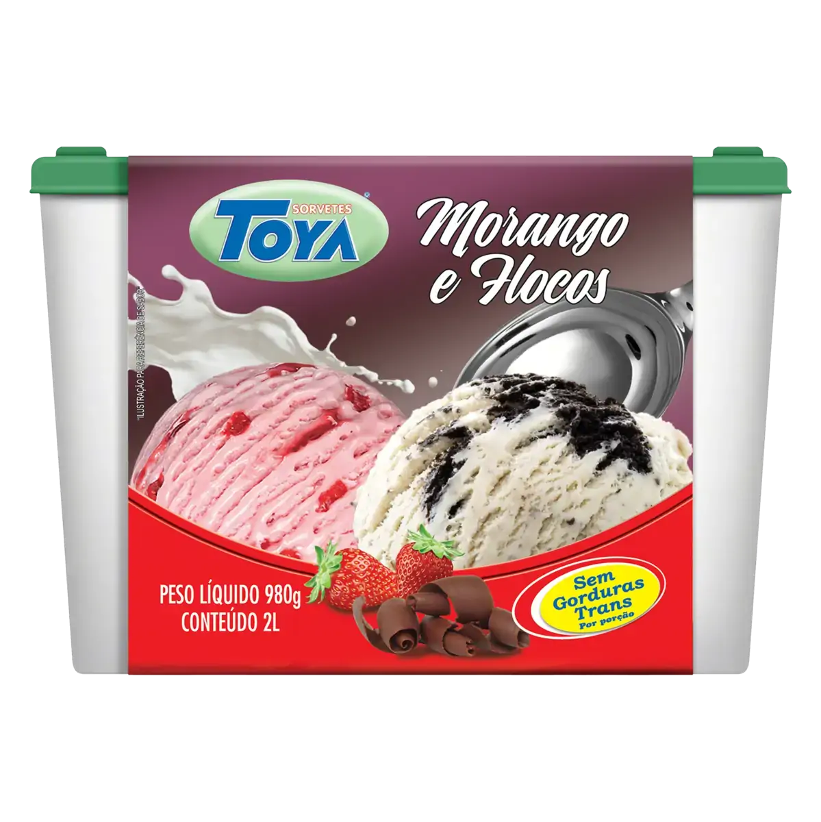 Sorvete Morango E Flocos Toya Pote 2l