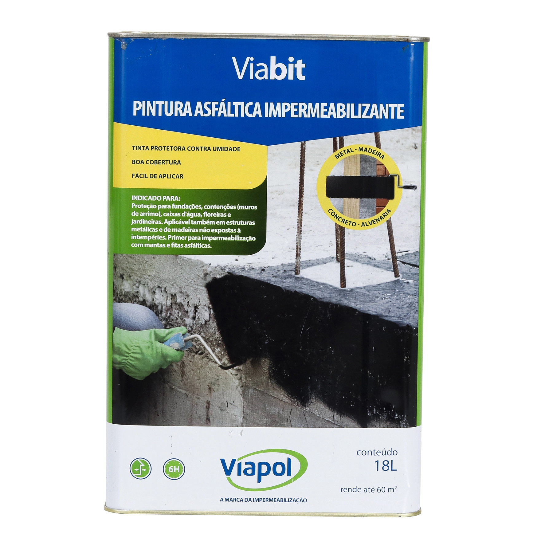 Pintura Asfáltica Impermeabilizante Viapol Viabit 18L Preto