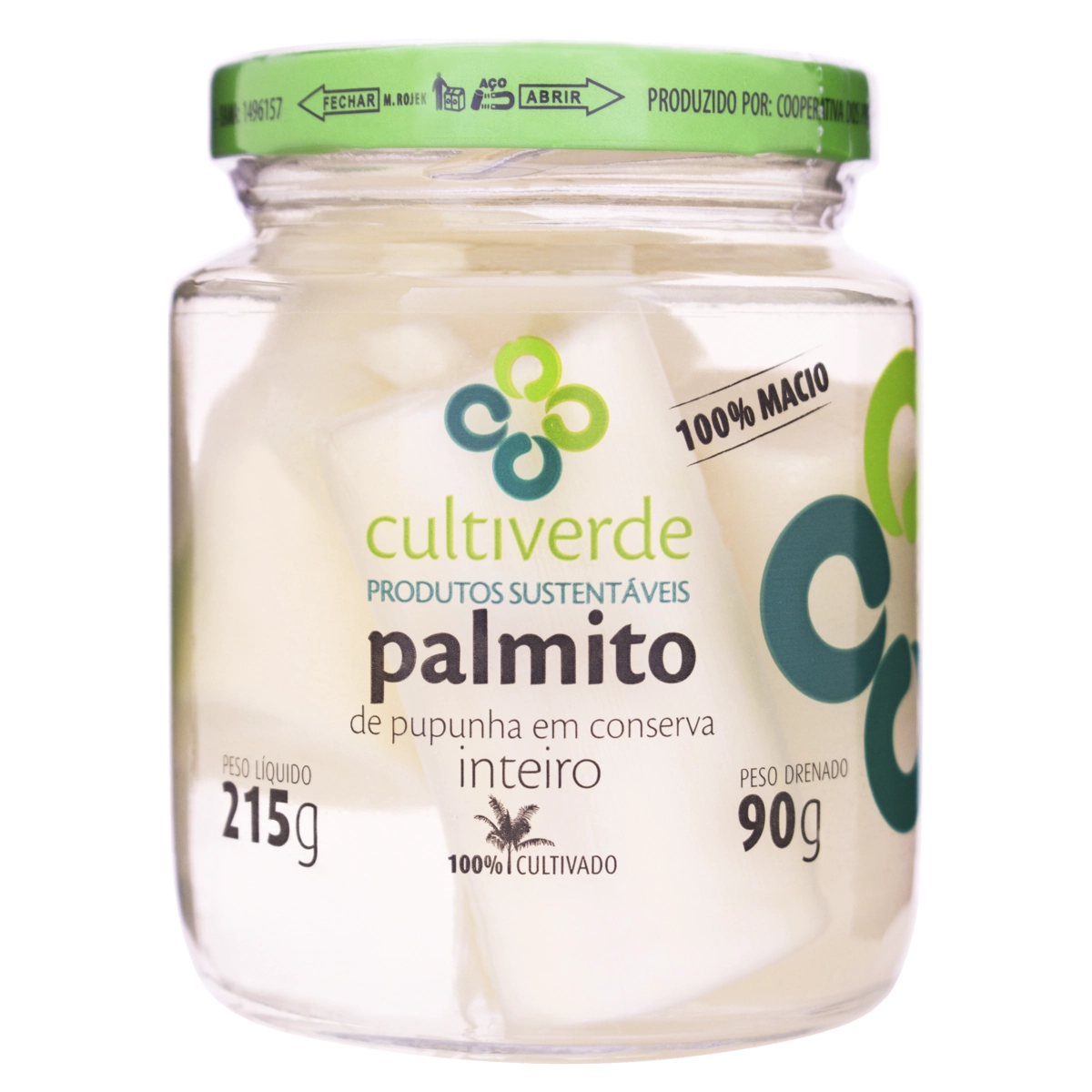 Palmito Pupunha Em Conserva Inteiro Cultiverde Vidro 90g