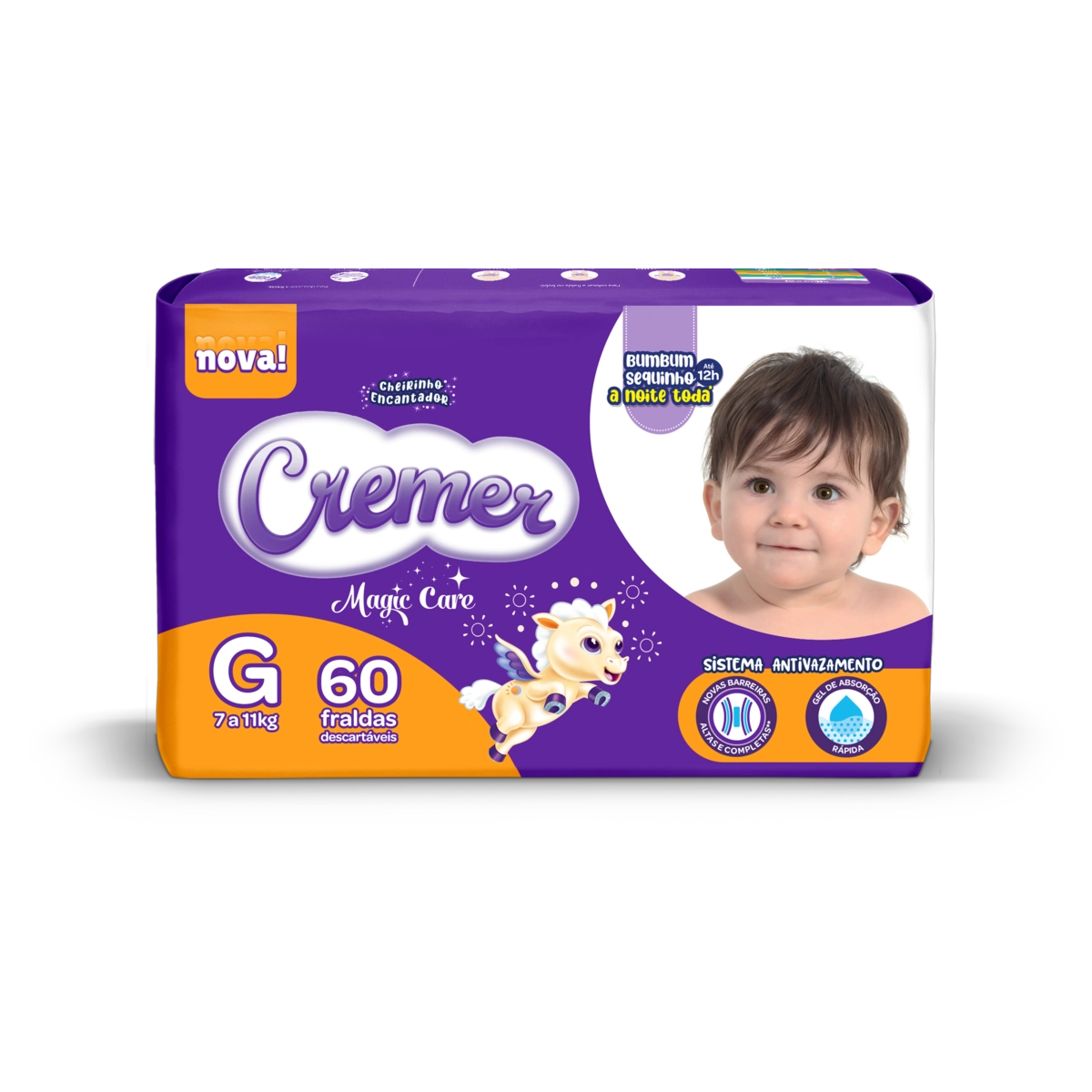 Fralda Descartável Infantil Cremer Magic Care G Pacote 60 Unidades