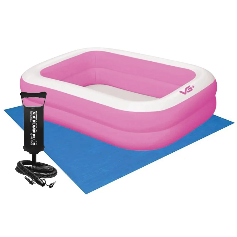 Piscina Inflável Retangular Rosa 302 Litros Com Bomba E Forro Pvc VG Plus