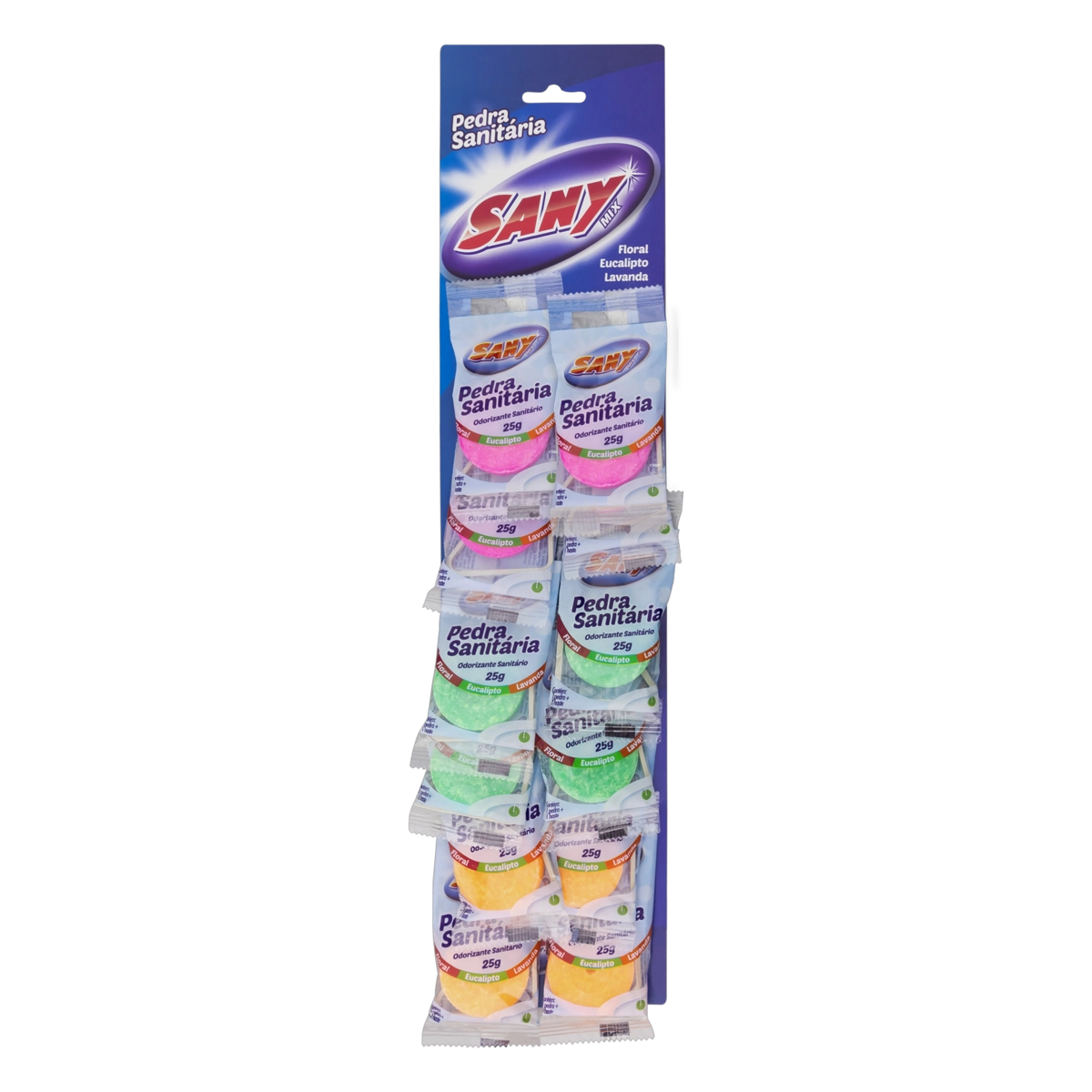 Pack Odorizador Sanitário Pedra Floral, Eucalipto E Lavanda Sany Mix 12 Unidades 25g Cada