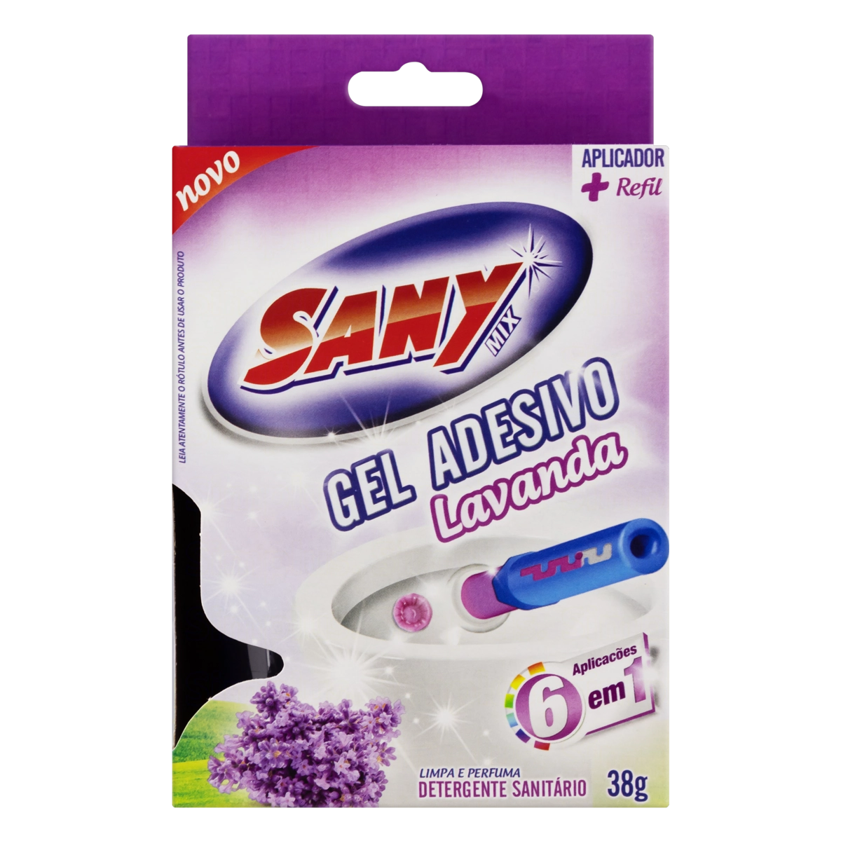 Detergente Sanitário Gel Adesivo Com Aplicador Lavanda Sany Mix 38g Refil