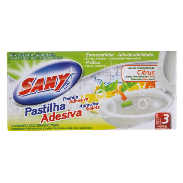 Detergente Sanitário Pastilha Adesiva Citrus Sany Mix 3 Unidades