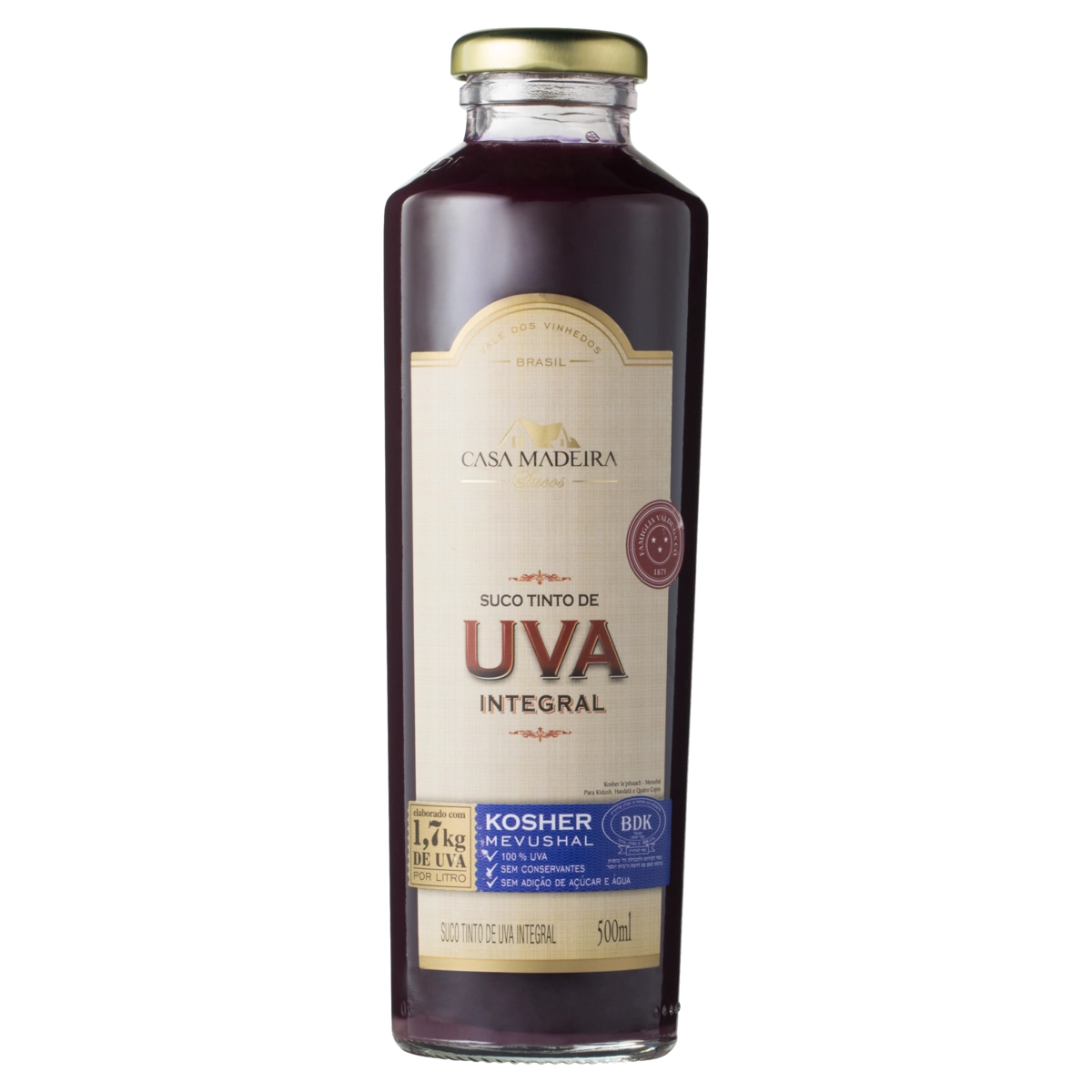 Suco Integral Uva Tinto Casa Madeira Garrafa 500ml