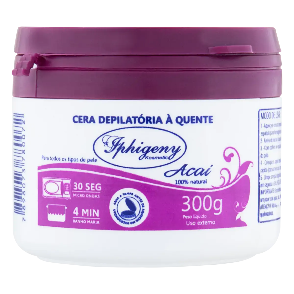 Cera Depilatória Quente Açaí Iphigeny Kosmetic 300g