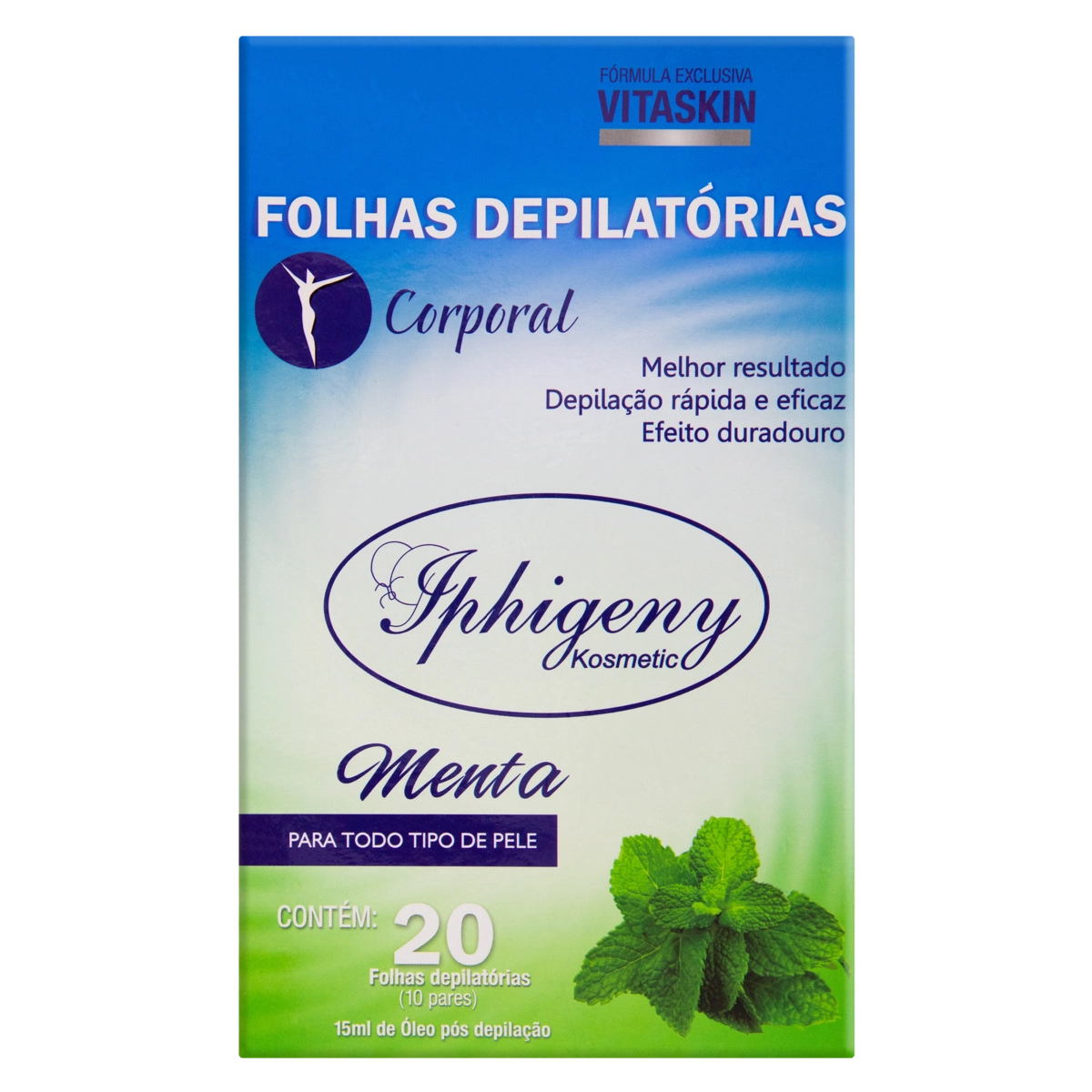 Kit 20 Folhas Depilatórias 1 óleo Pós Depilação Corporal Menta 15ml Iphigeny Kosmetic
