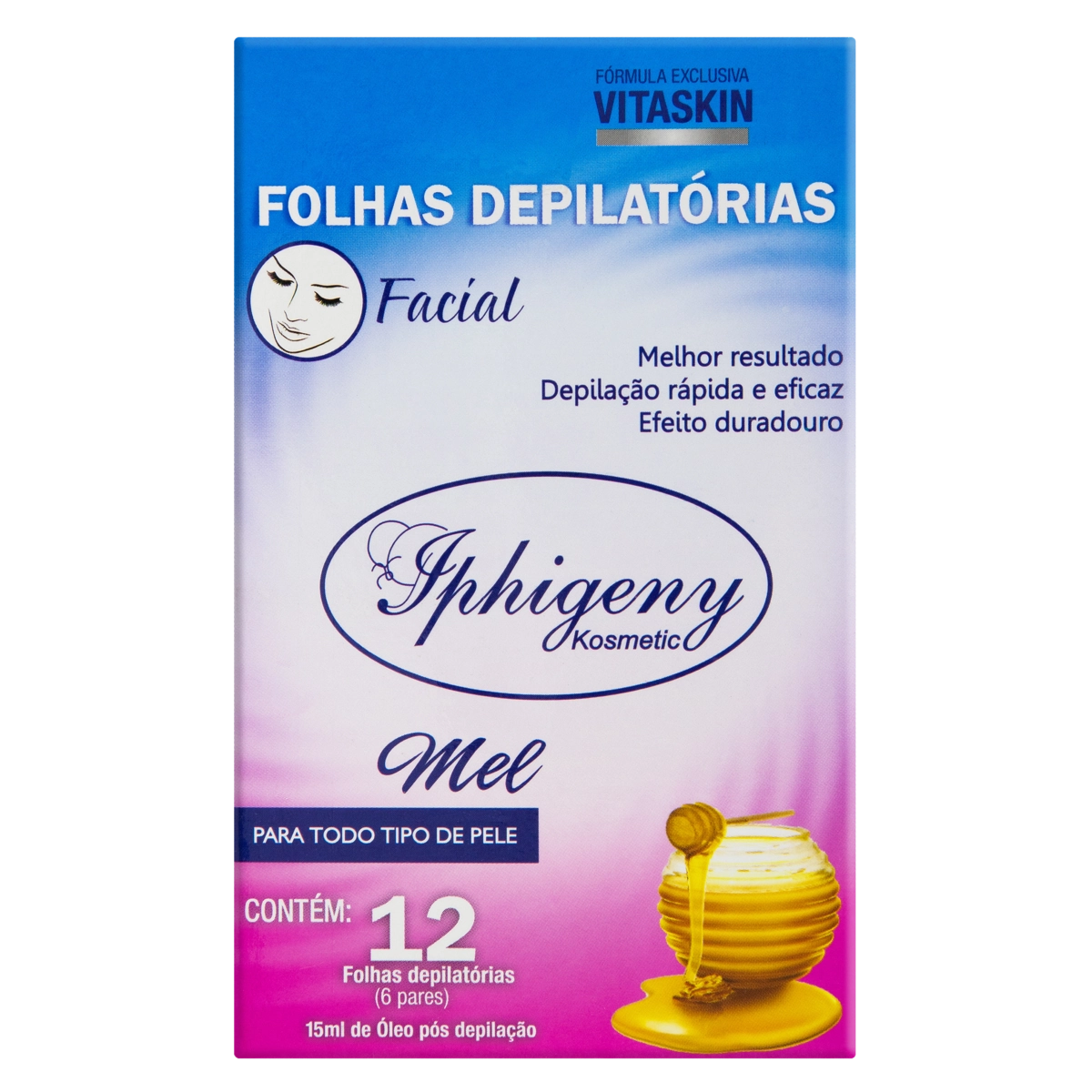 Kit 12 Folhas Depilatórias 1 óleo Pós Depilação Facial Mel 15ml Iphigeny Kosmetic