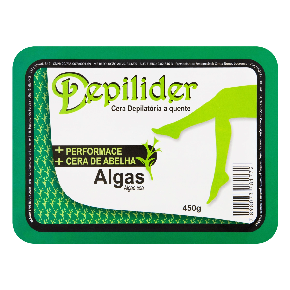 Cera Depilatória Quente Algas Depilider Bandeja 450g