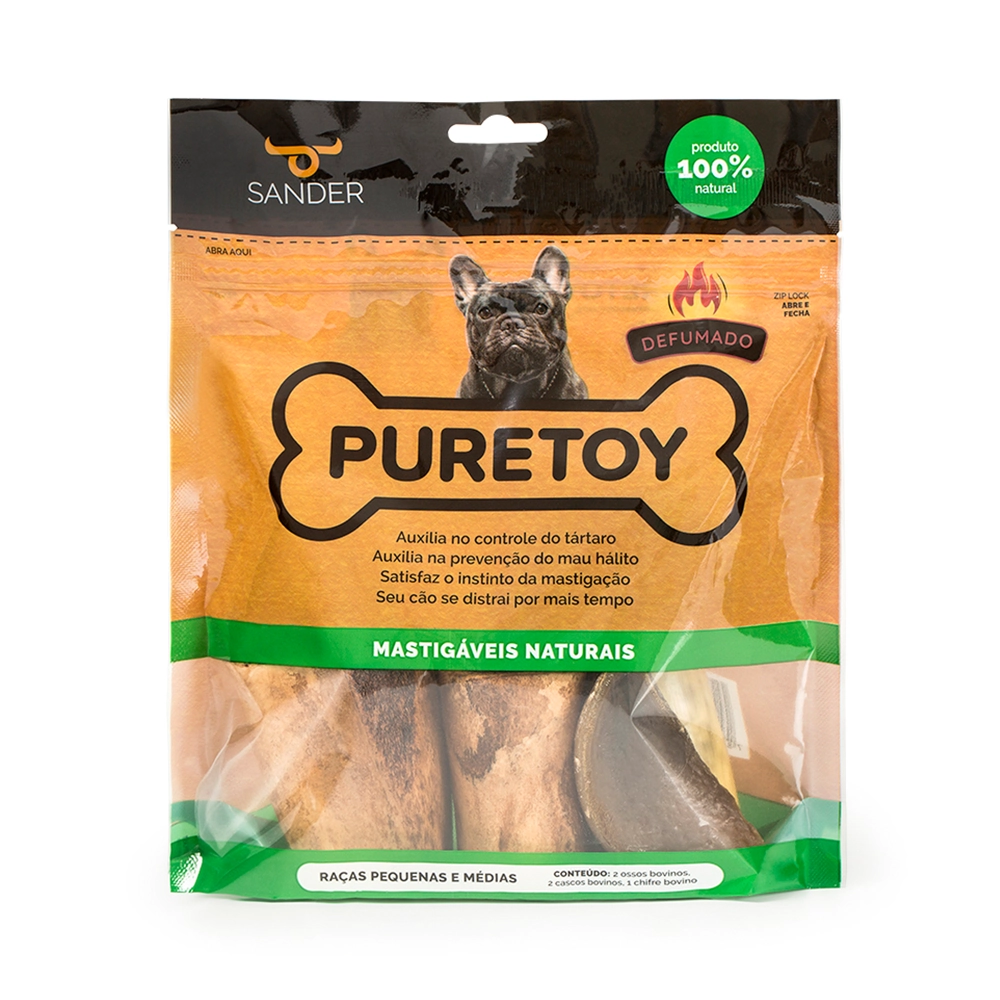 Kit Pure Toy Ossos Defumados Para Cães Raças Médias E Pequenas 5 Unidades
