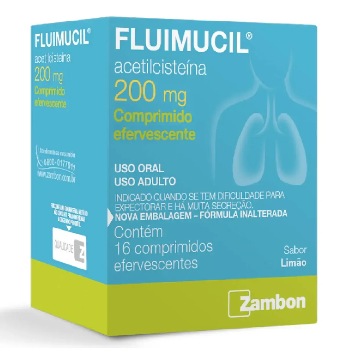 Fluimucil 200mg Limão Zambon Caixa 16 Comprimidos Efervescentes