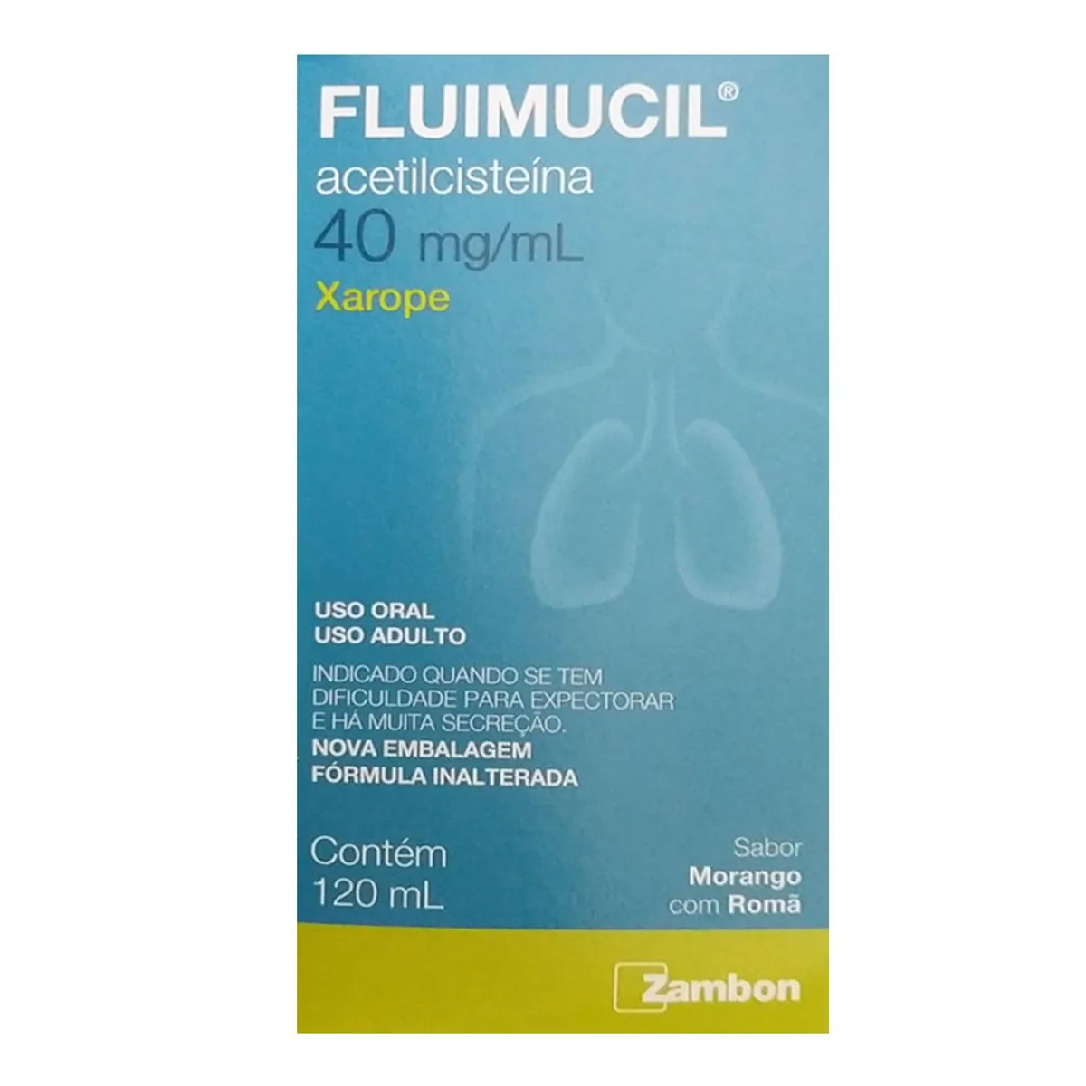 Xarope Fluimucil Morango Com Romã 40mg/ml Zambon Caixa 120ml