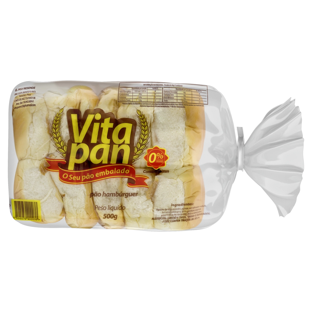 Pão Para Hambúrguer Vitapan Pacote 500g