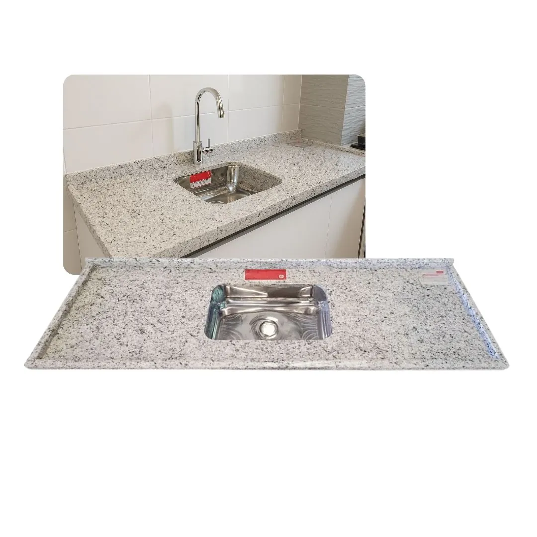 Pia De Cozinha Granito Branco 100cm Cuba Rasa Inox Completo Granito Branco
