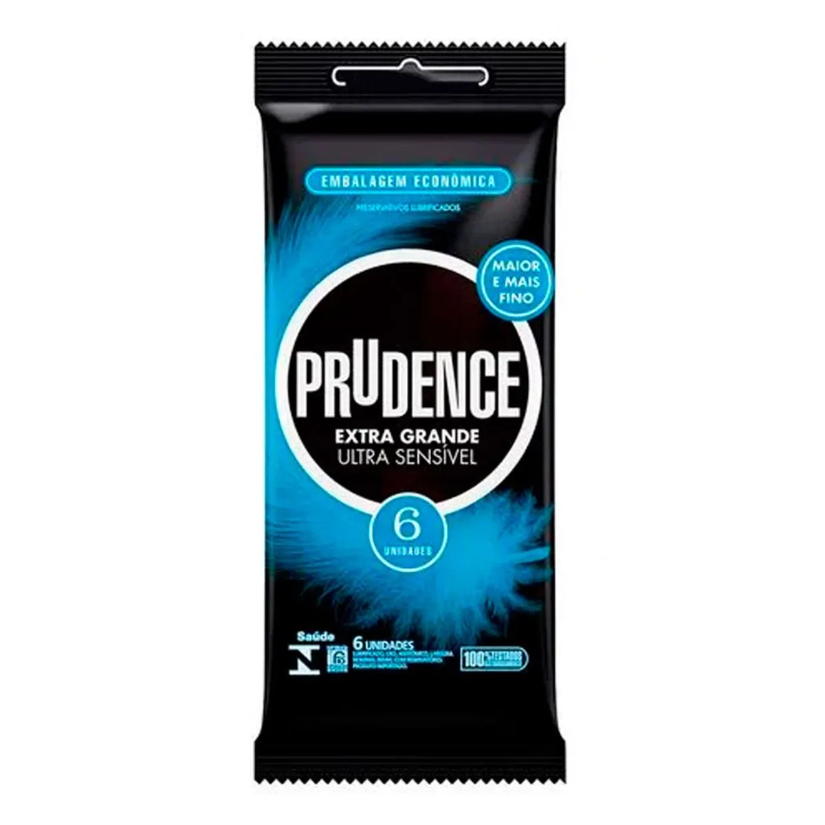 Preservativo Masculino Lubrificado Ultra Sensível Prudence Extra Grande Pacote 6 Unidades Embalagem